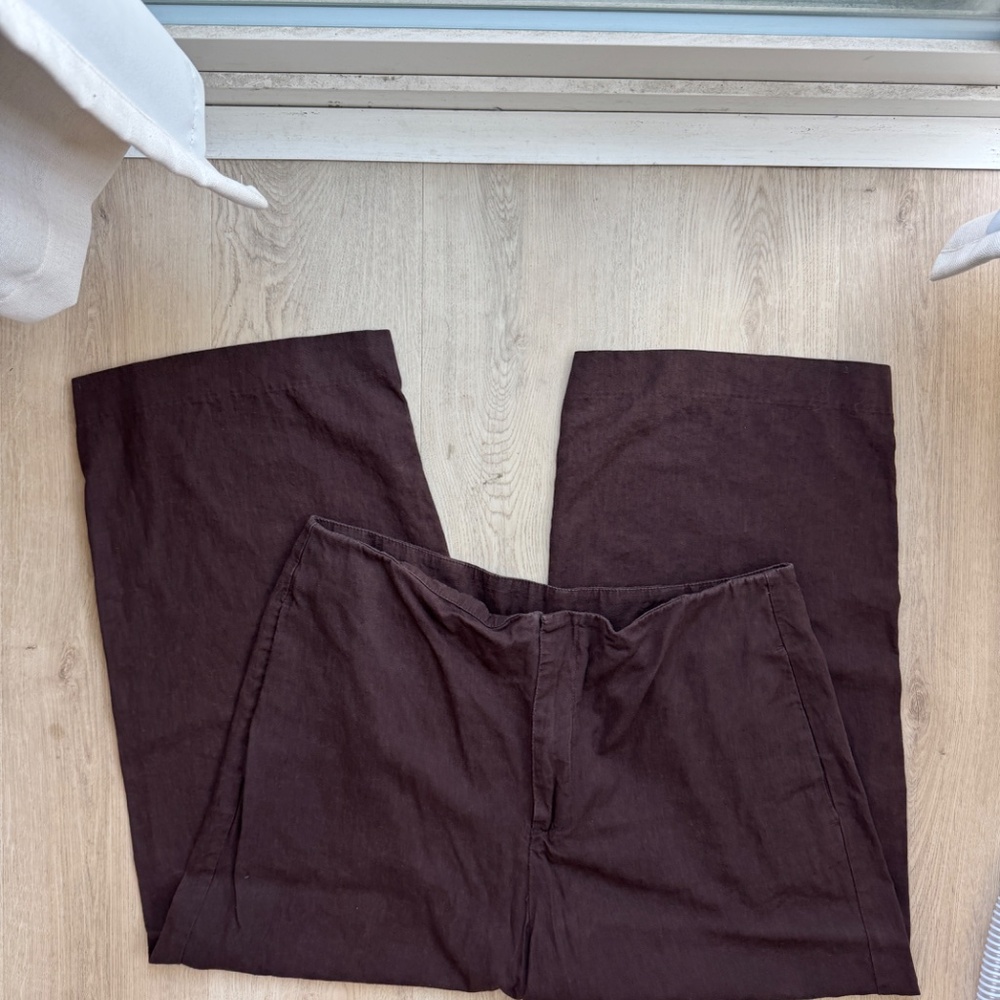 Gap Linen-Blend Relaxed Straight Ankle Pants - Terra Brown - 16 - Picture 3 of 6